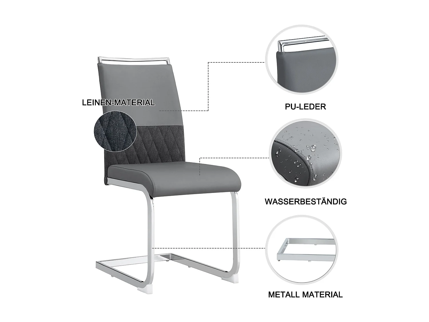 Chaise de salle à manger moderne lot de 6 -cuisine, chaise de bureau - gris