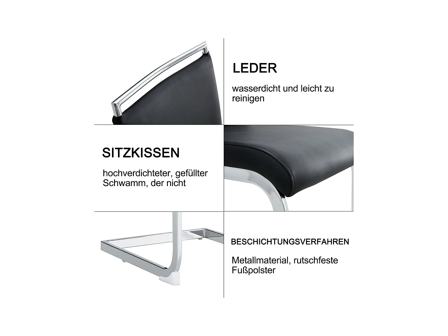 Chaise de salle à manger moderne lot de 4 - cuisine, chaise de bureau - noir