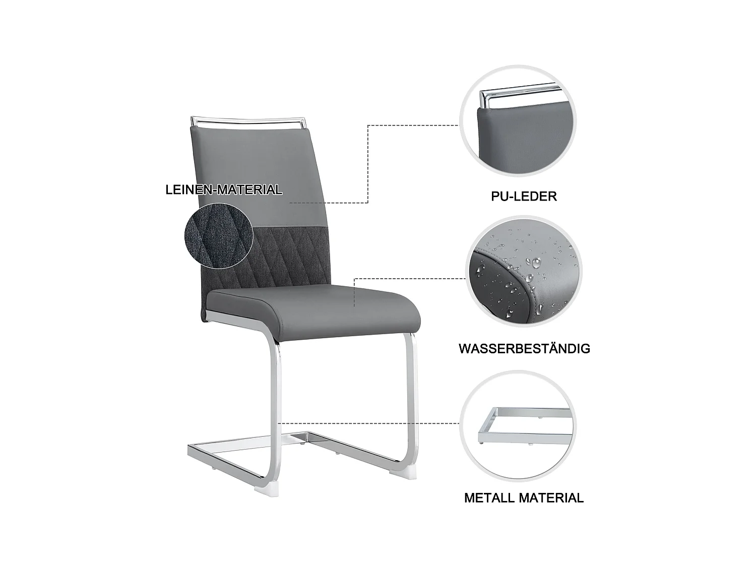 Chaise de salle à manger moderne lot de 4 -cuisine, chaise de bureau - gris