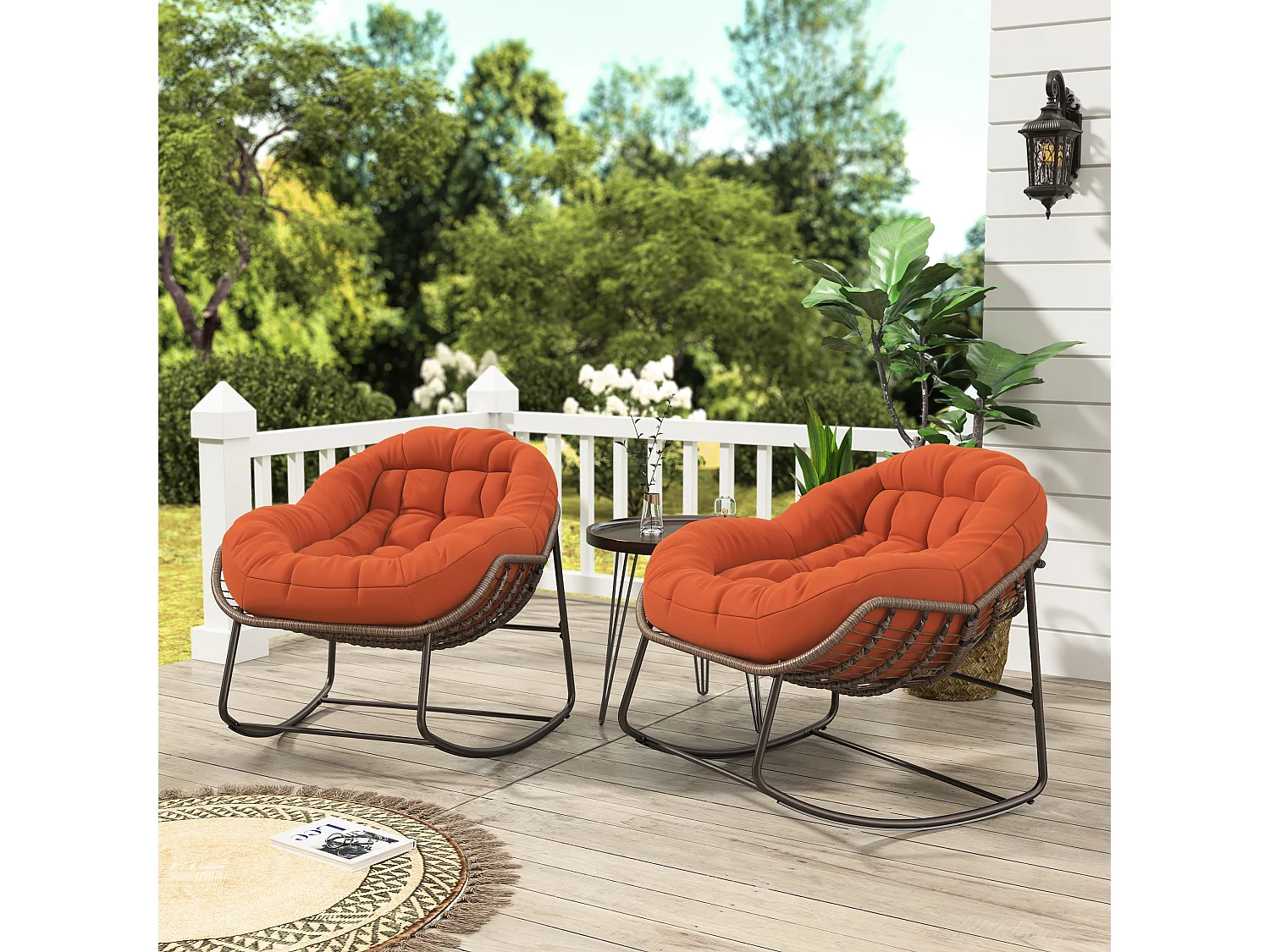 Poltrona relax, Semplice sedia a dondolo in rattan, Arancione, 90 x 105 x 80 cm