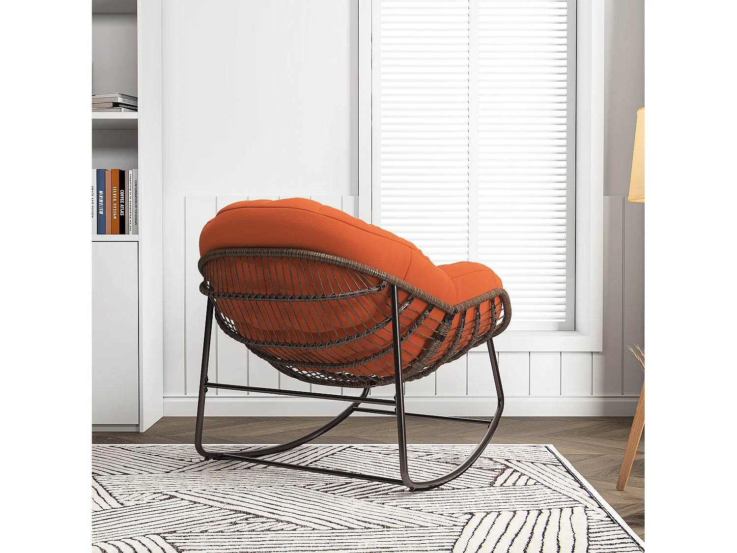 Poltrona relax, Semplice sedia a dondolo in rattan, Arancione, 90 x 105 x 80 cm