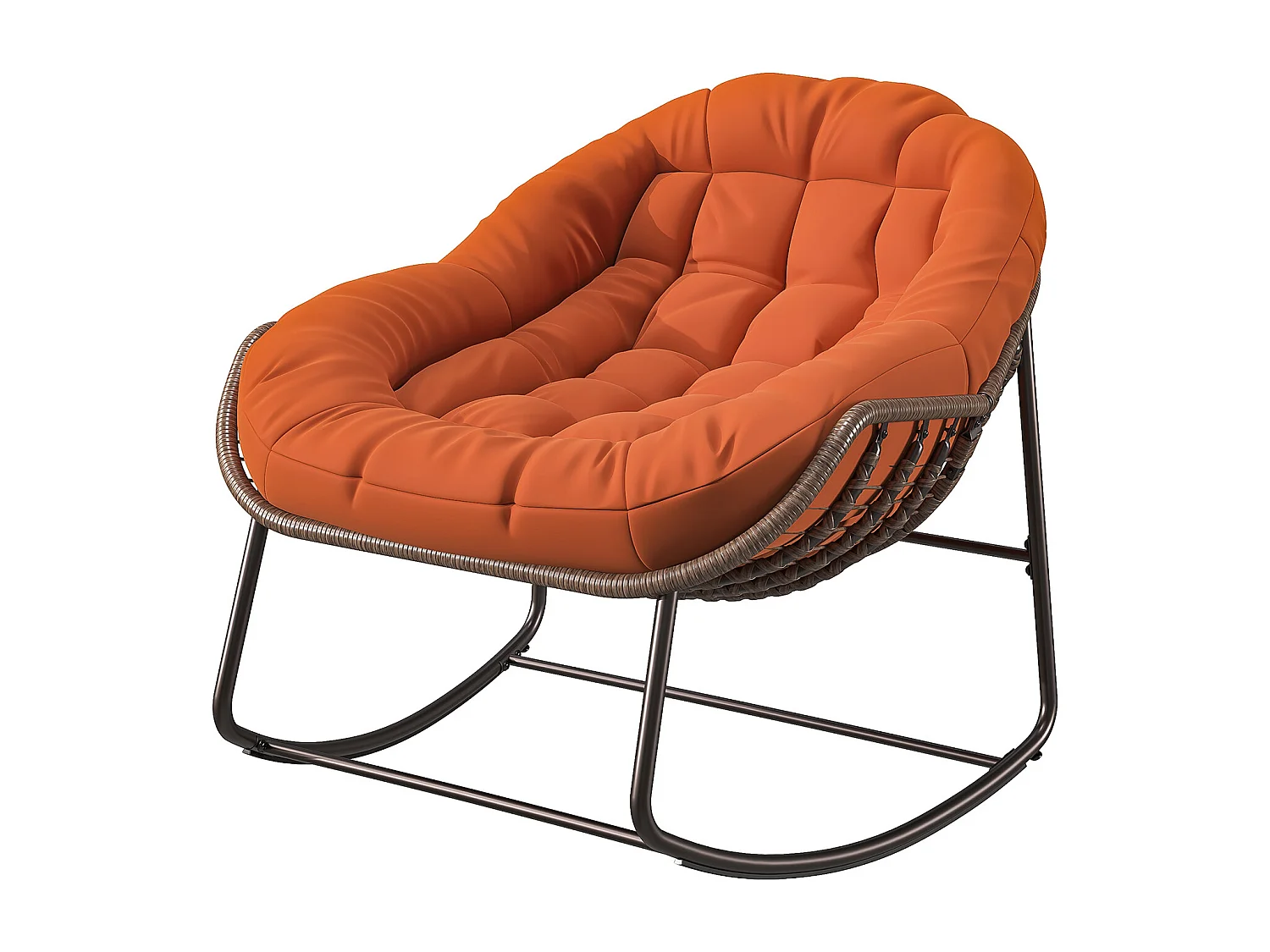 Poltrona relax, Semplice sedia a dondolo in rattan, Arancione, 90 x 105 x 80 cm