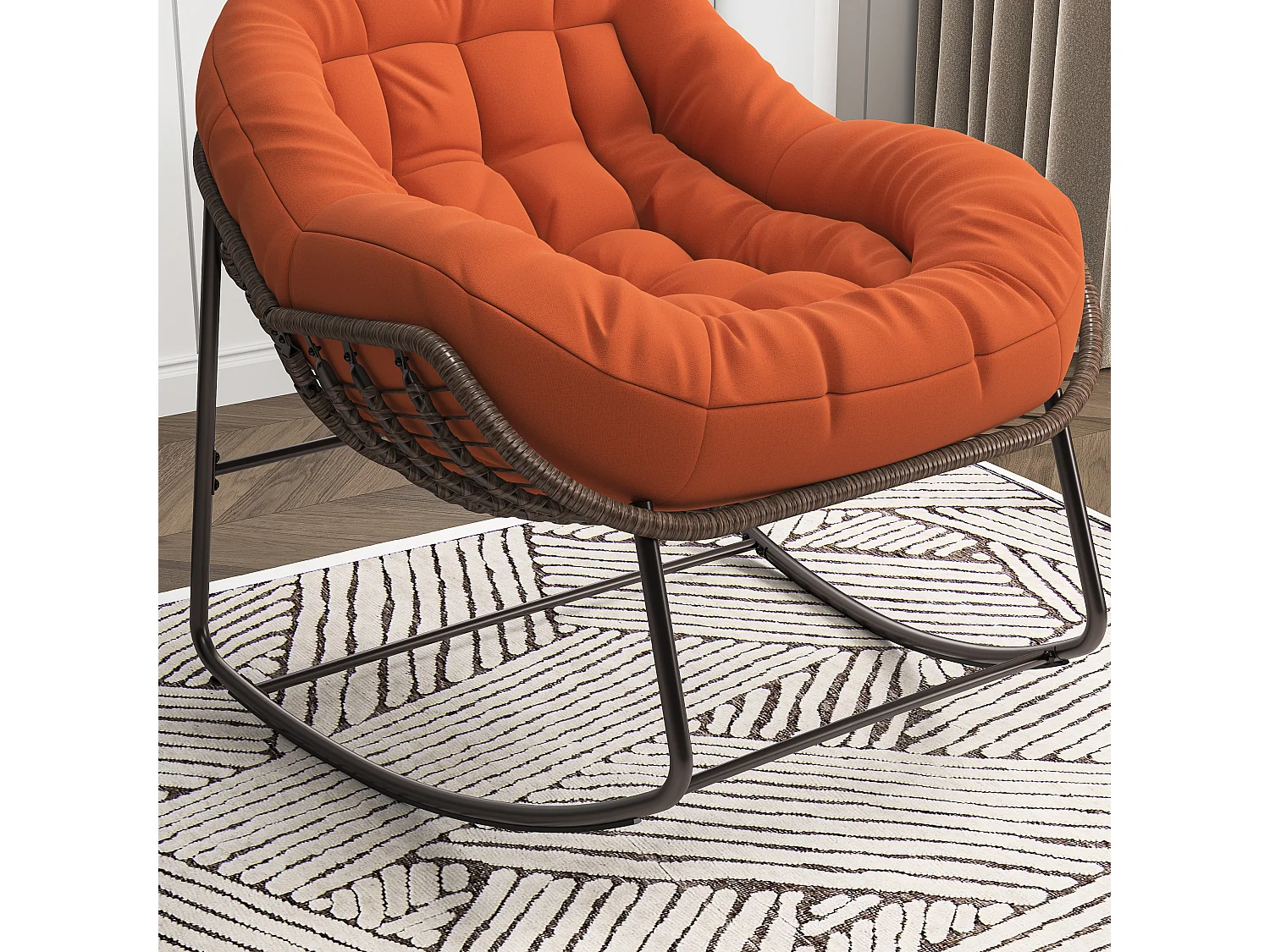 Poltrona relax, Semplice sedia a dondolo in rattan, Arancione, 90 x 105 x 80 cm