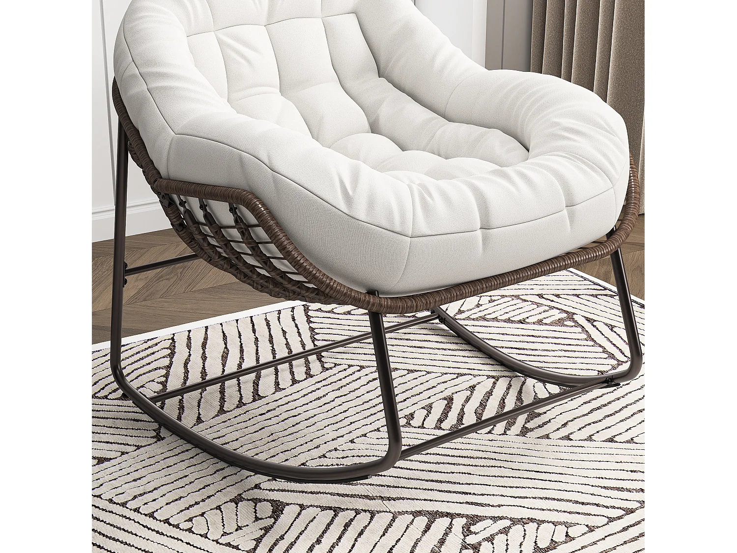 Fauteuil relax,Chaise à bascule en rotin simple,chaise en rotin tissée à la main, rotin, tissu imperméable, beige, 90 x 105 x 80 cm