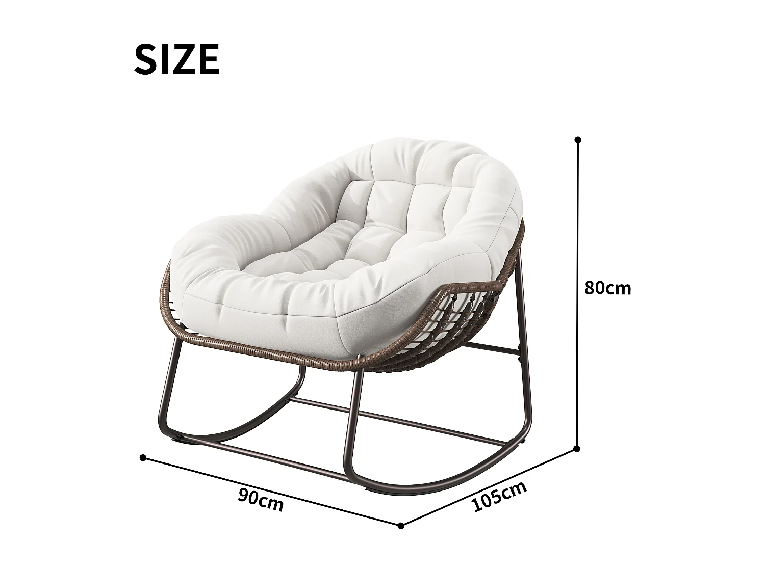 Fauteuil relax,Chaise à bascule en rotin simple,chaise en rotin tissée à la main, rotin, tissu imperméable, beige, 90 x 105 x 80 cm