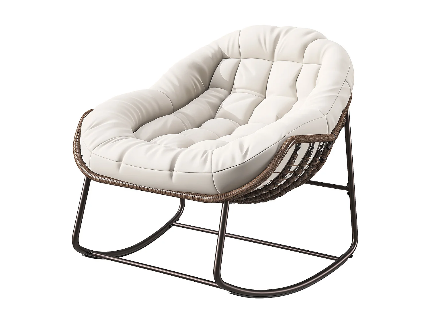 Fauteuil relax,Chaise à bascule en rotin simple,chaise en rotin tissée à la main, rotin, tissu imperméable, beige, 90 x 105 x 80 cm