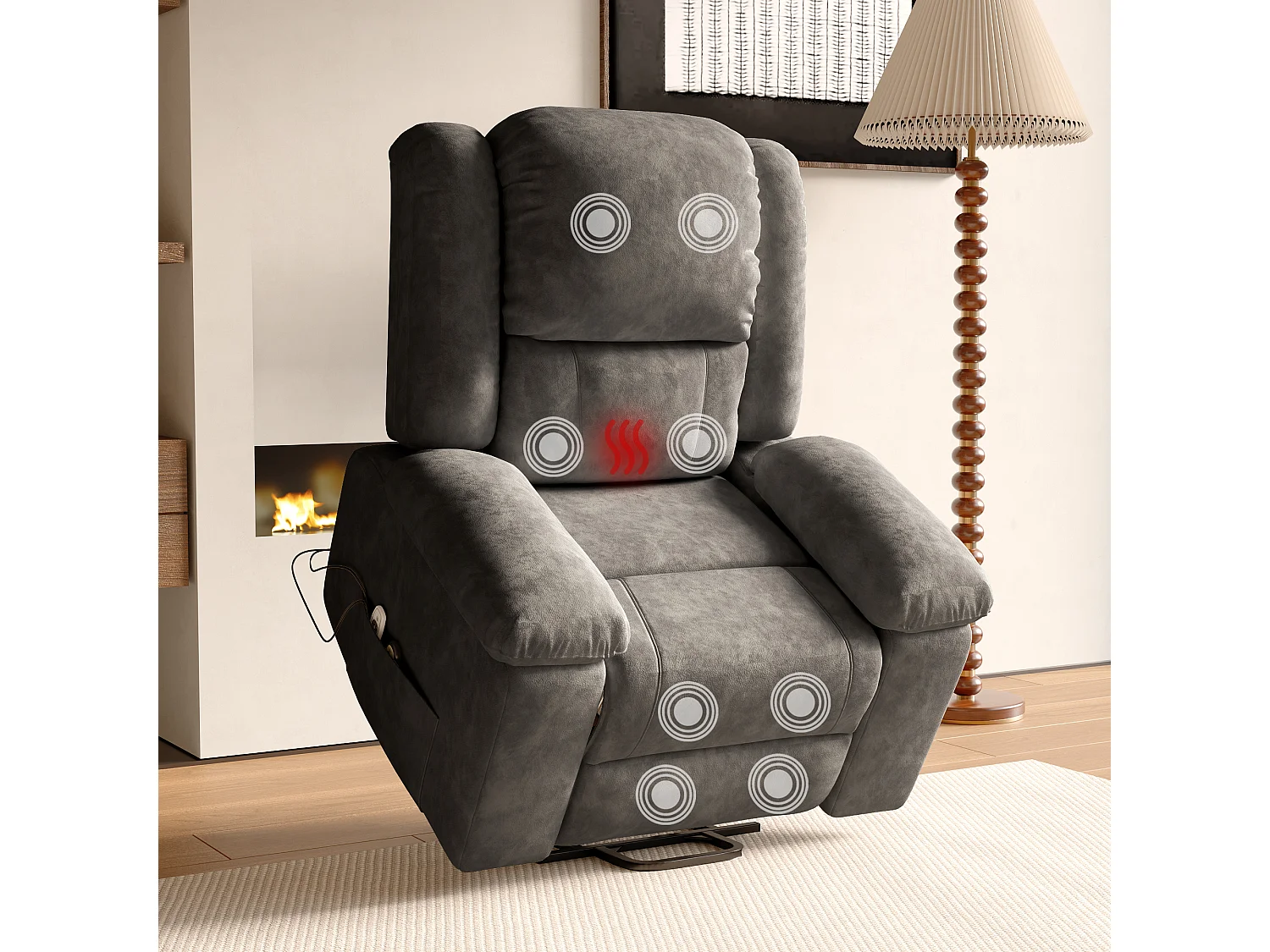 Fauteuil relax Fauteuil de massage - réglage électrique, fauteuil de massage avec vibrations et chaleur, poches latérales - Gris