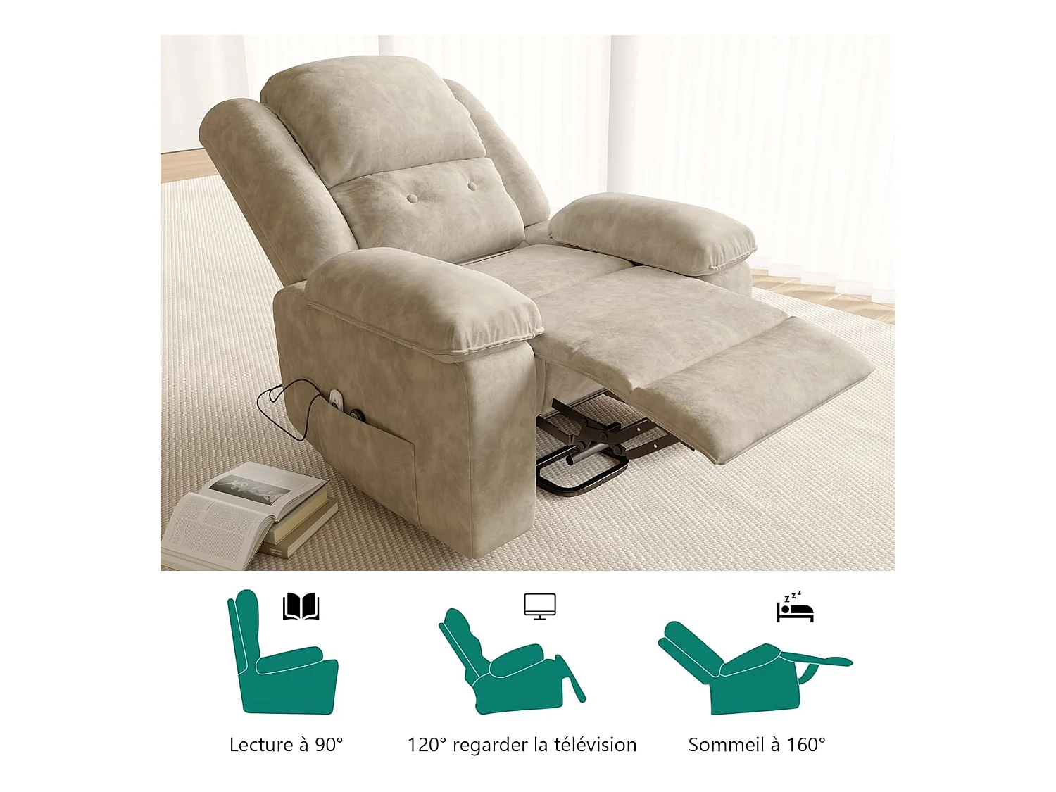 Poltrona reclinabile elettrica in tessuto - Grigio - L93 x P102 x H106 cm - Grigio 1