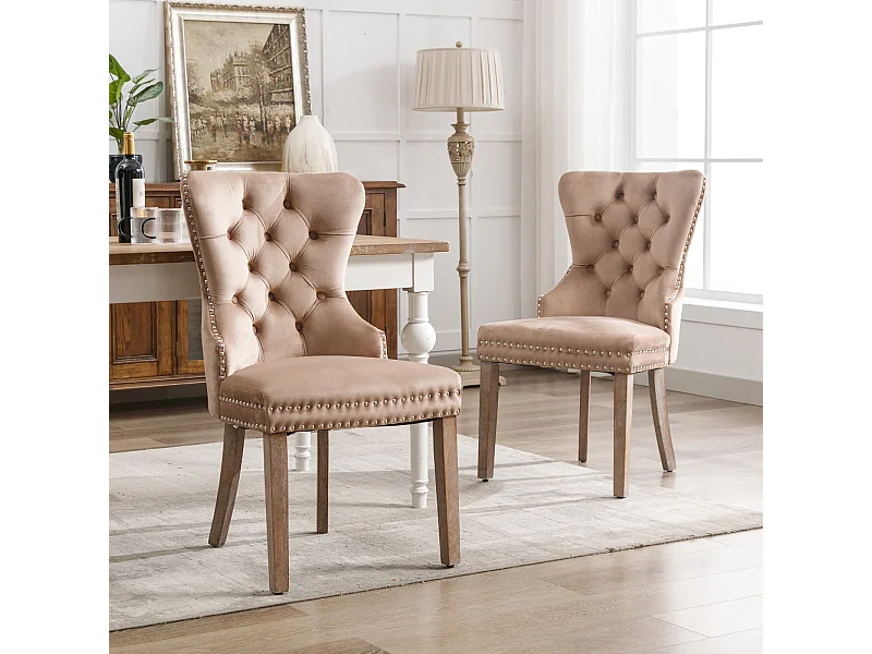 Set van 2 eetkamer-, keuken- en woonkamerstoelen Gestoffeerde stoel Massief houten poten - 53,5x64x95cm Bruin