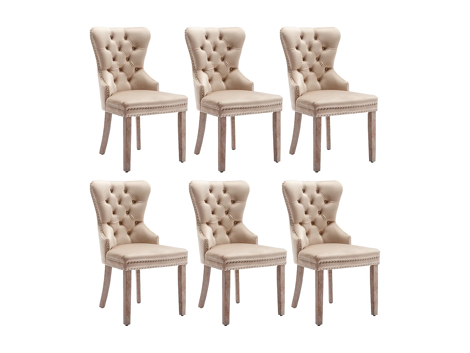 Lot de 6 Chaises de salle à manger, cuisine et salon chaise rembourrée pieds en bois massif - 53.5x64x95cm beige