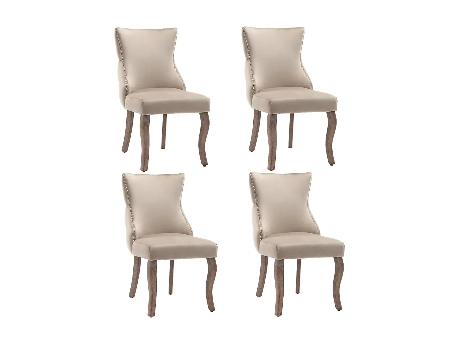 Set di 4 sedie in velluto beige - sedia a 4 gambe con cuciture a bottone, struttura in legno massello per sala da pranzo - 91x50x49cm