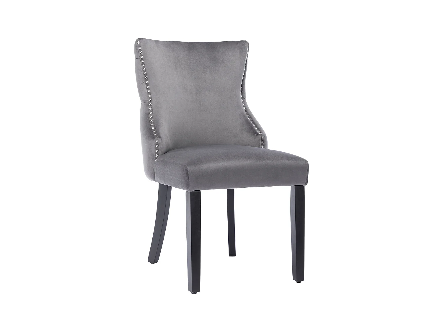 Lot de 6 chaises velours gris - Chaise 4 pieds avec piqûre de bouton structure en bois massif pour salle à manger - 91x50x49cm