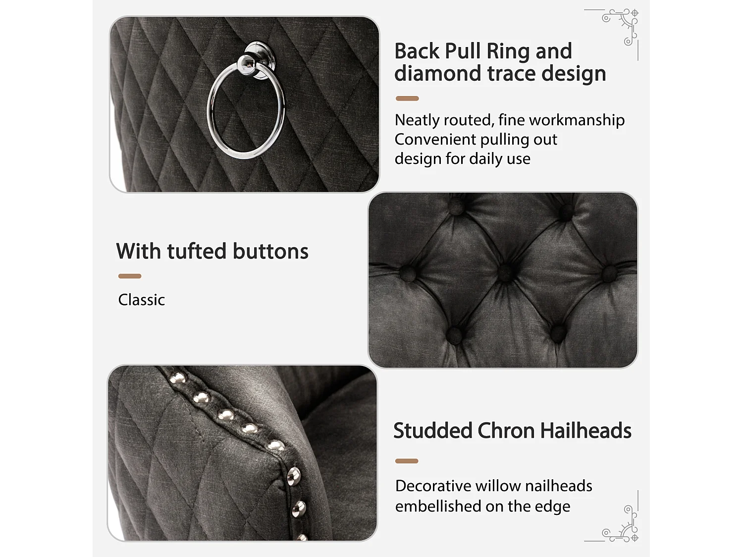 Lot de 6 Chaises de salle à manger, cuisine et salon chaise rembourrée pieds en bois massif - 53.5x64x95cm gris