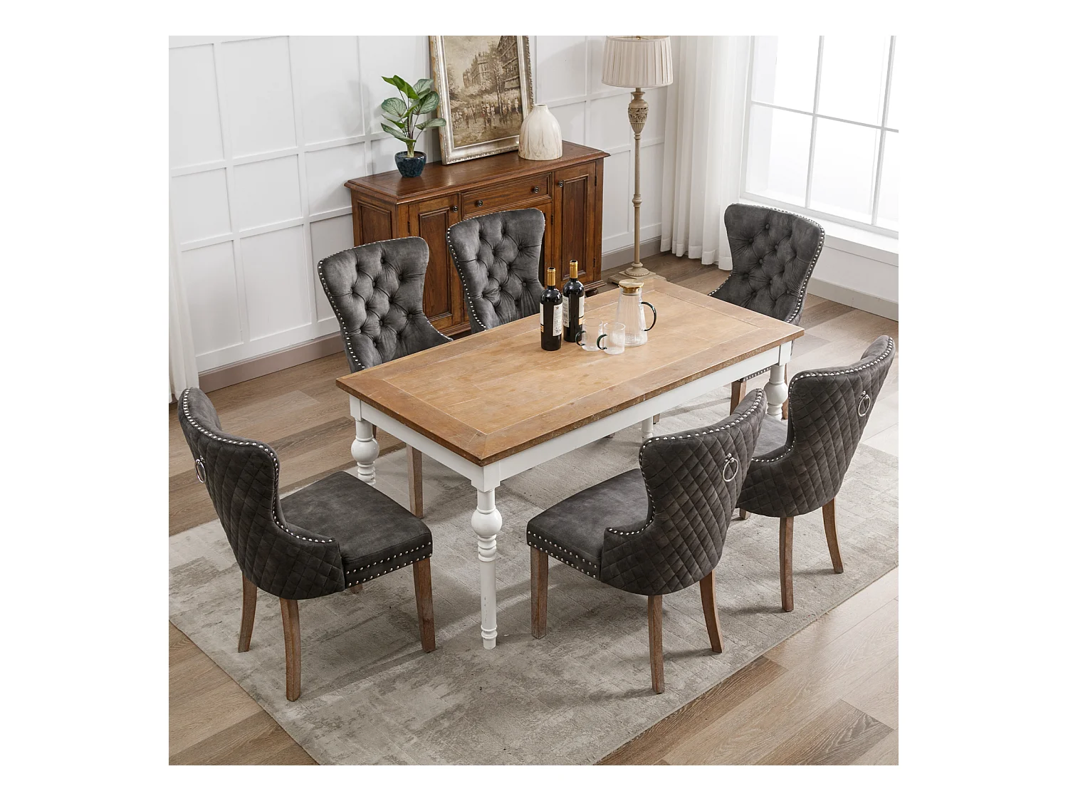 Set van 6 eetkamer-, keuken- en woonkamerstoelen Gestoffeerde stoel Massief houten poten - 53,5x64x95cm Grijs