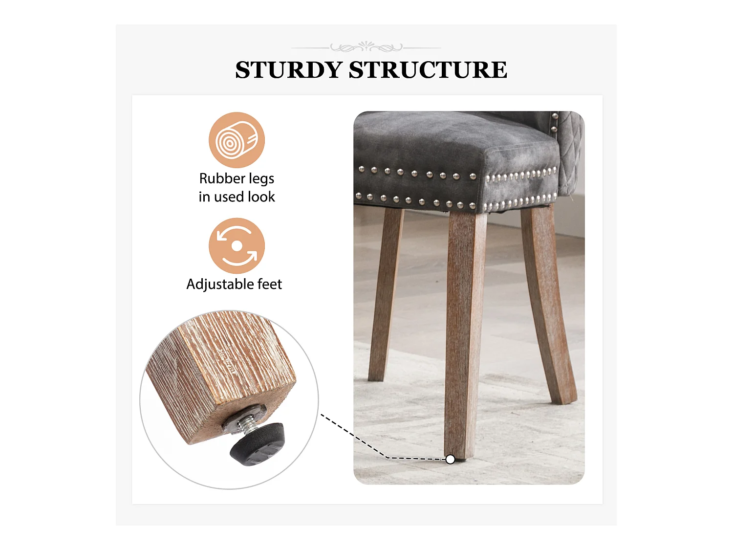 Set van 6 eetkamer-, keuken- en woonkamerstoelen Gestoffeerde stoel Massief houten poten - 53,5x64x95cm Grijs