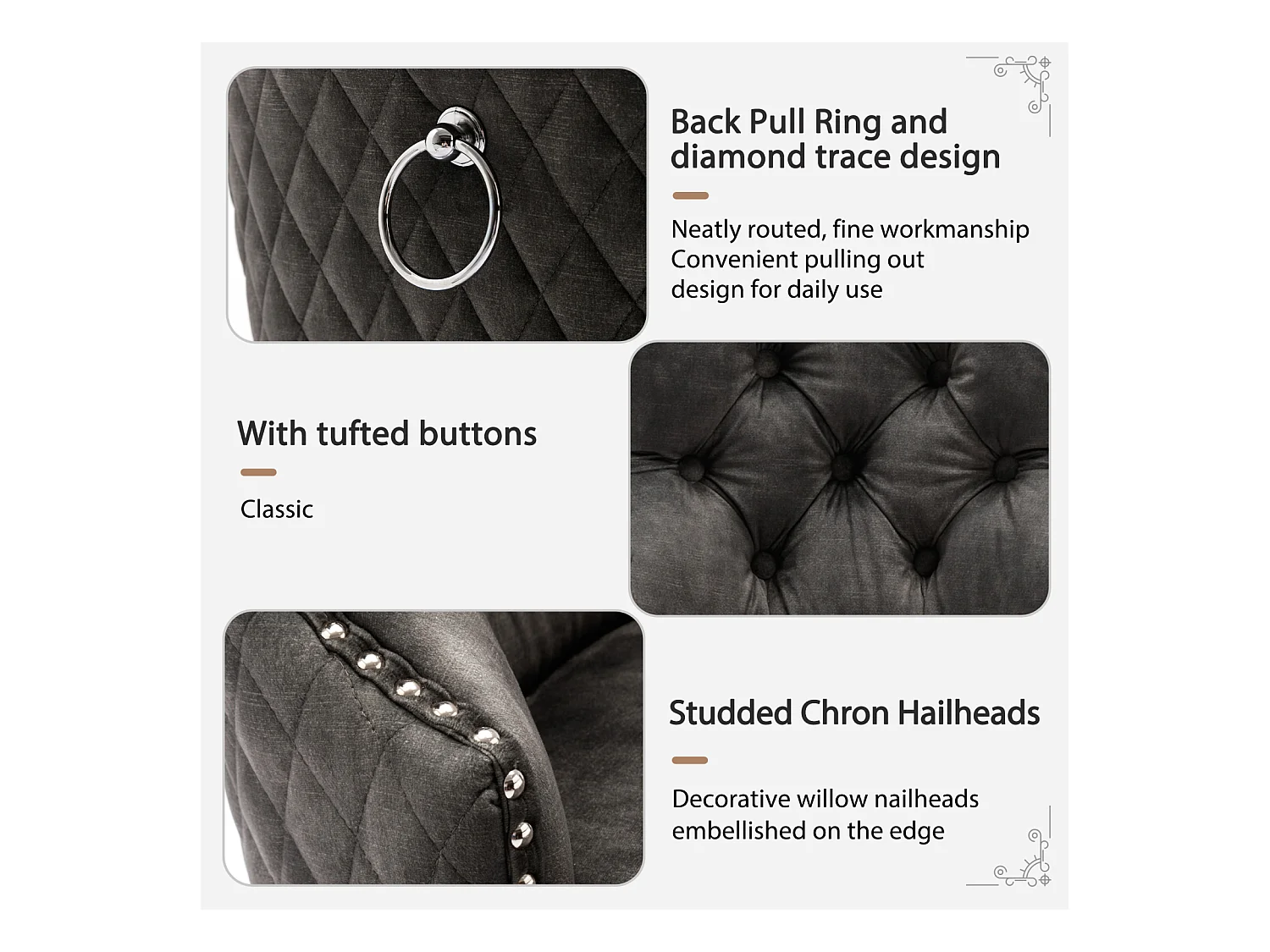 Set van 6 eetkamer-, keuken- en woonkamerstoelen Gestoffeerde stoel Massief houten poten - 53,5x64x95cm Grijs