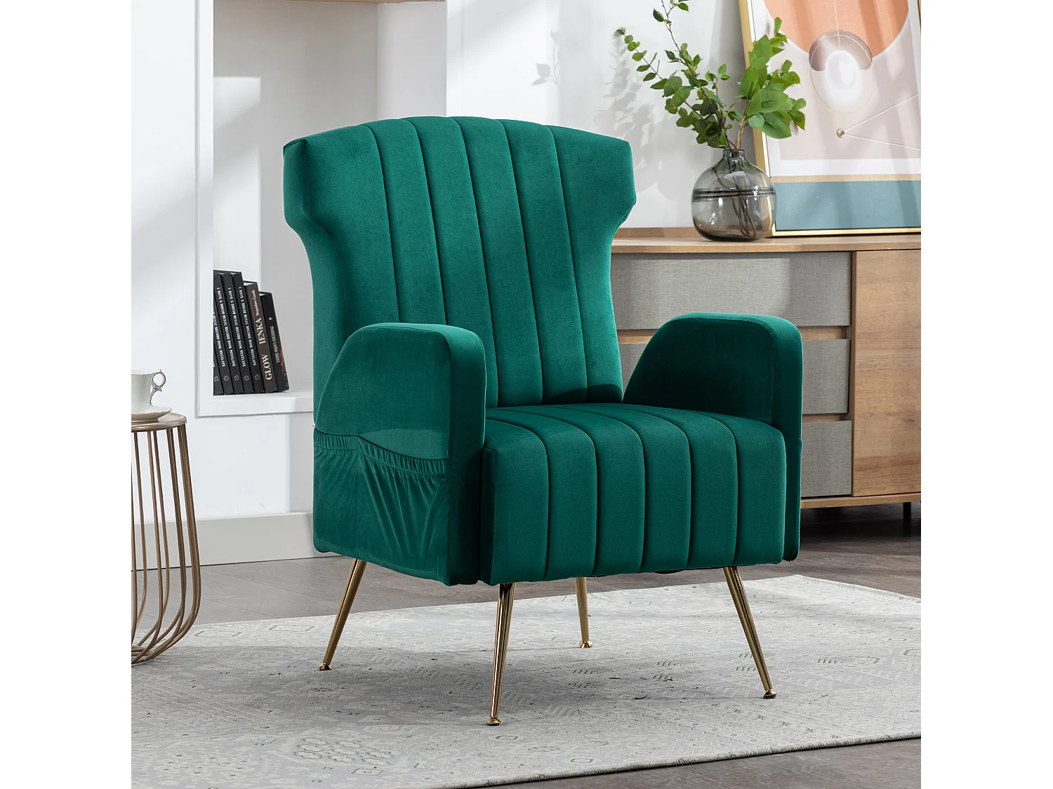 Chaise d'appoint ,chaise simple de loisir, avec pieds dorés, vert