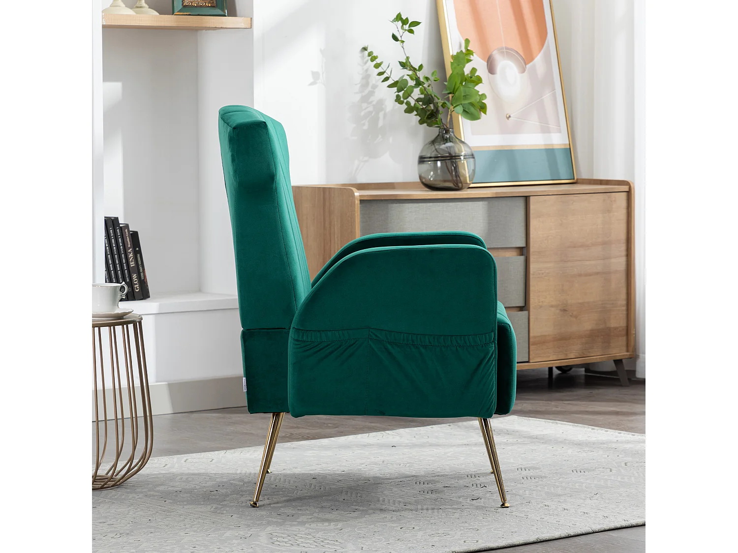 Chaise d'appoint ,chaise simple de loisir, avec pieds dorés, vert