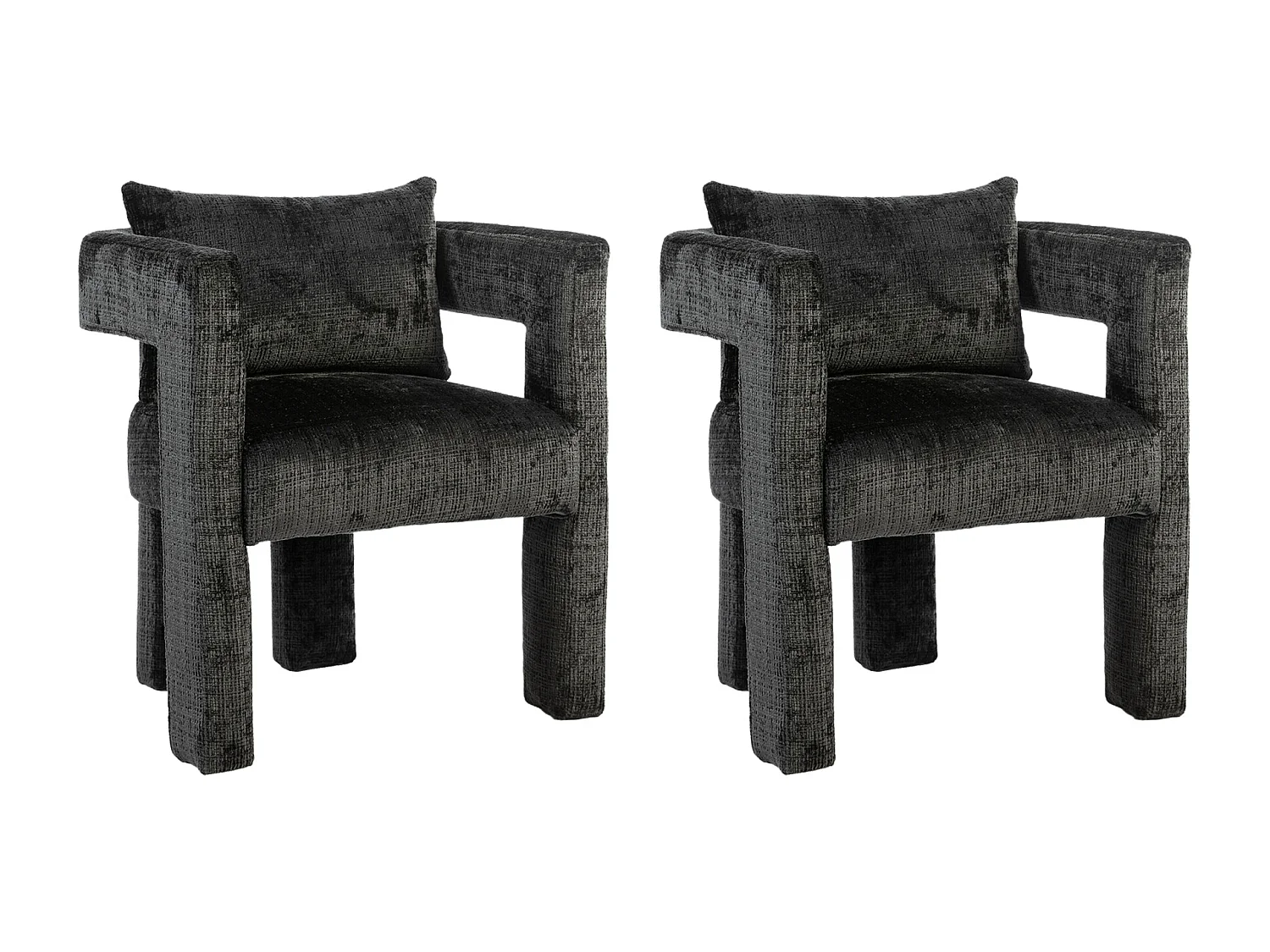 Fauteuil scandinave avec coussin confortable, design unique avec accoudoirs creux, en tissu chenille, 60x44x65cm, noir