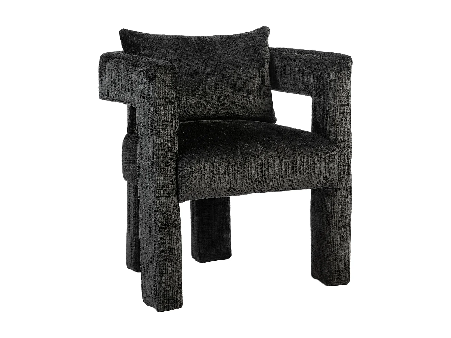 Fauteuil scandinave avec coussin confortable, design unique avec accoudoirs creux, en tissu chenille, 60x44x65cm, noir