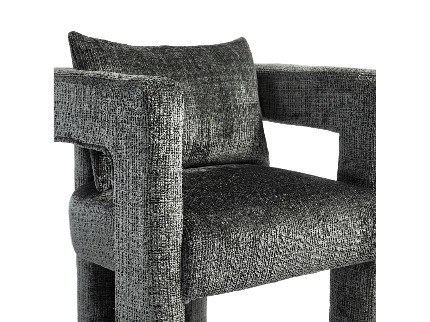 Fauteuil scandinave avec coussin confortable, design unique avec accoudoirs creux, en tissu chenille, 60x44x65cm, gris