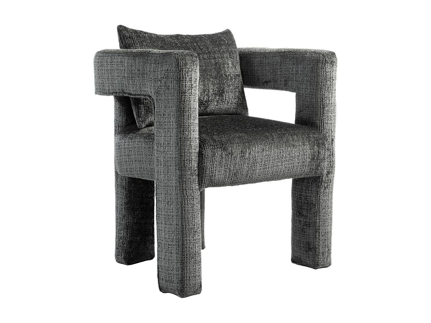 Fauteuil scandinave avec coussin confortable, design unique avec accoudoirs creux, en tissu chenille, 60x44x65cm, gris