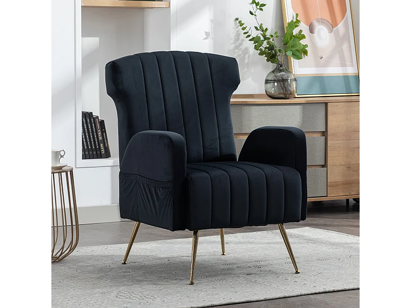 Chaise d'appoint ,chaise simple de loisir, avec pieds dorés, noir