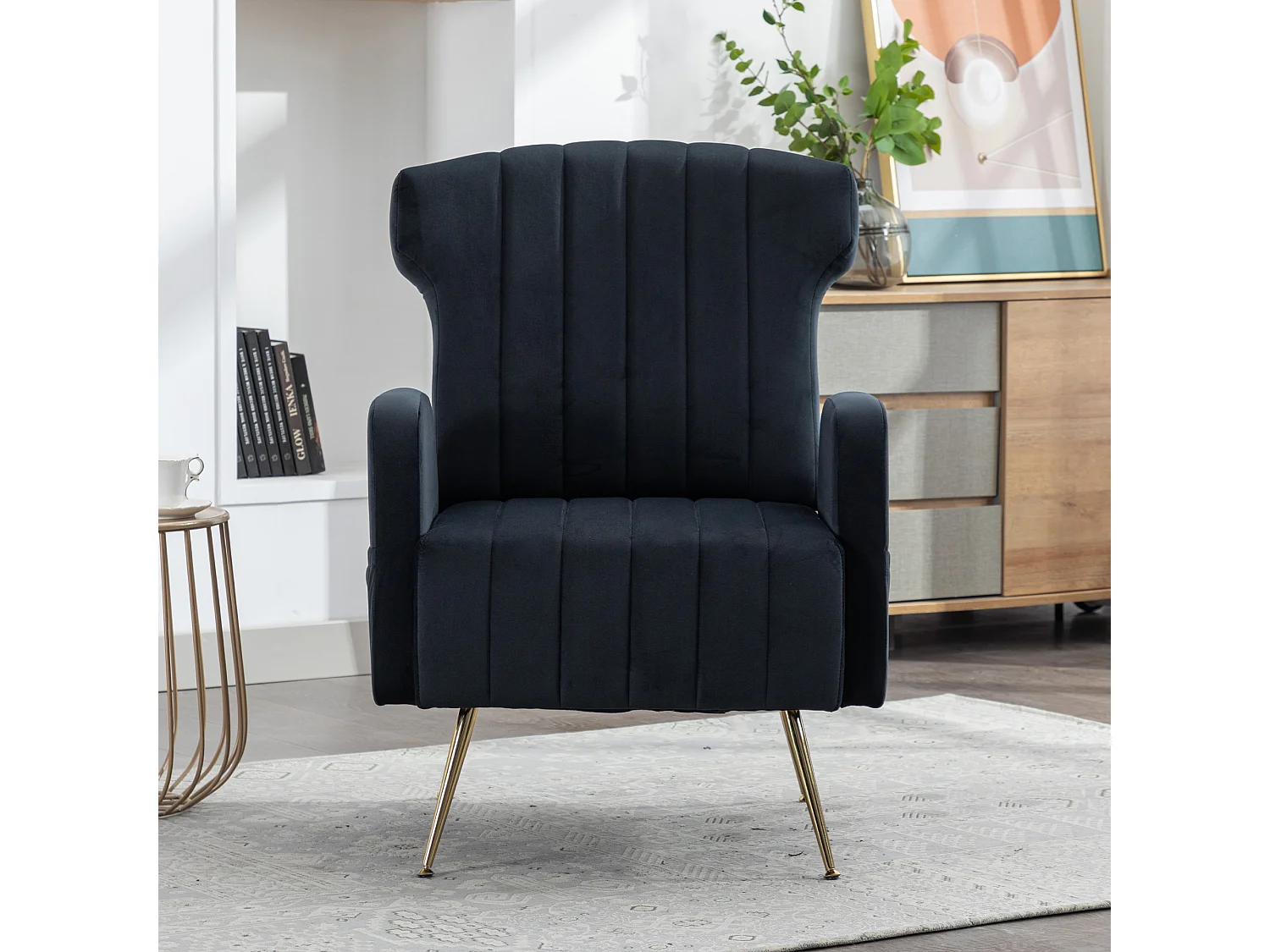 Chaise d'appoint ,chaise simple de loisir, avec pieds dorés, noir