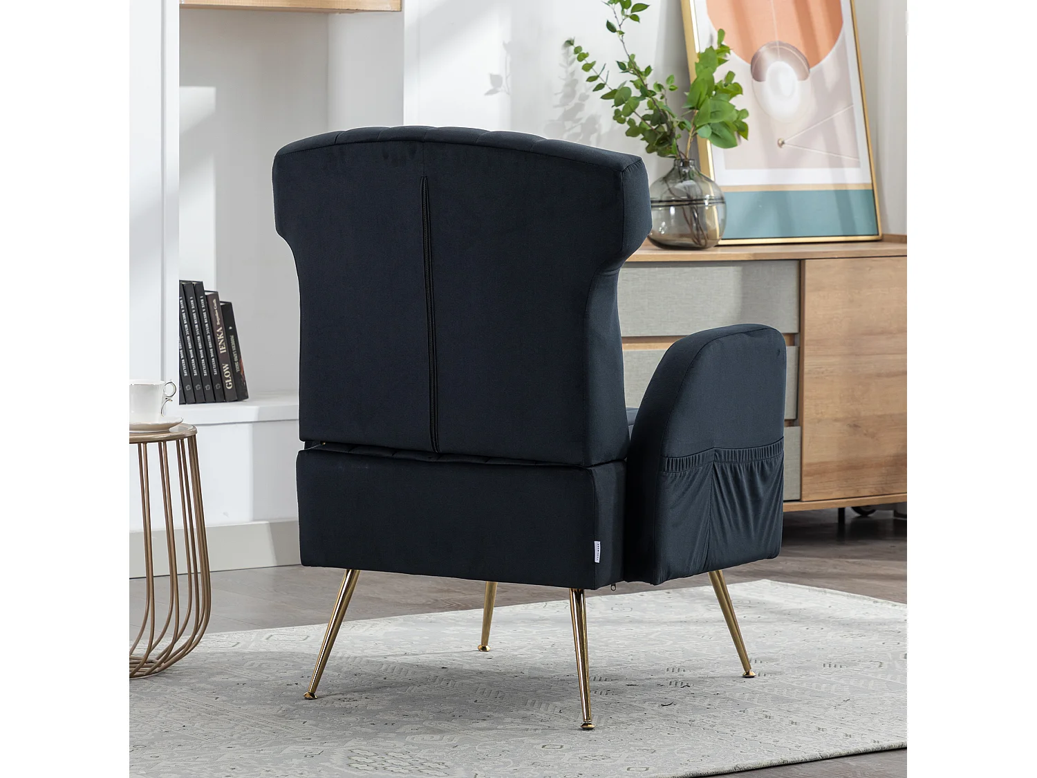 Chaise d'appoint ,chaise simple de loisir, avec pieds dorés, noir