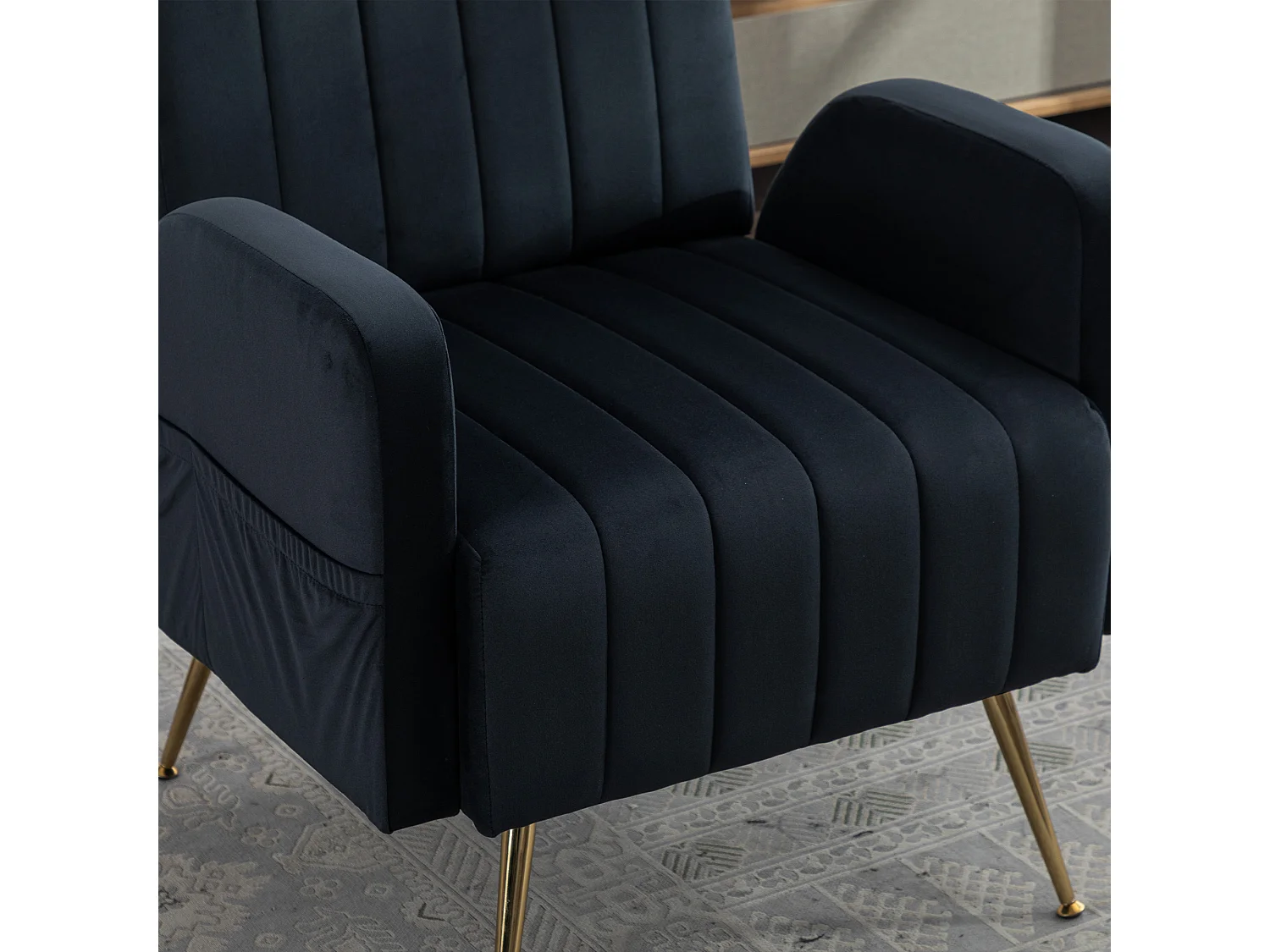 Chaise d'appoint ,chaise simple de loisir, avec pieds dorés, noir