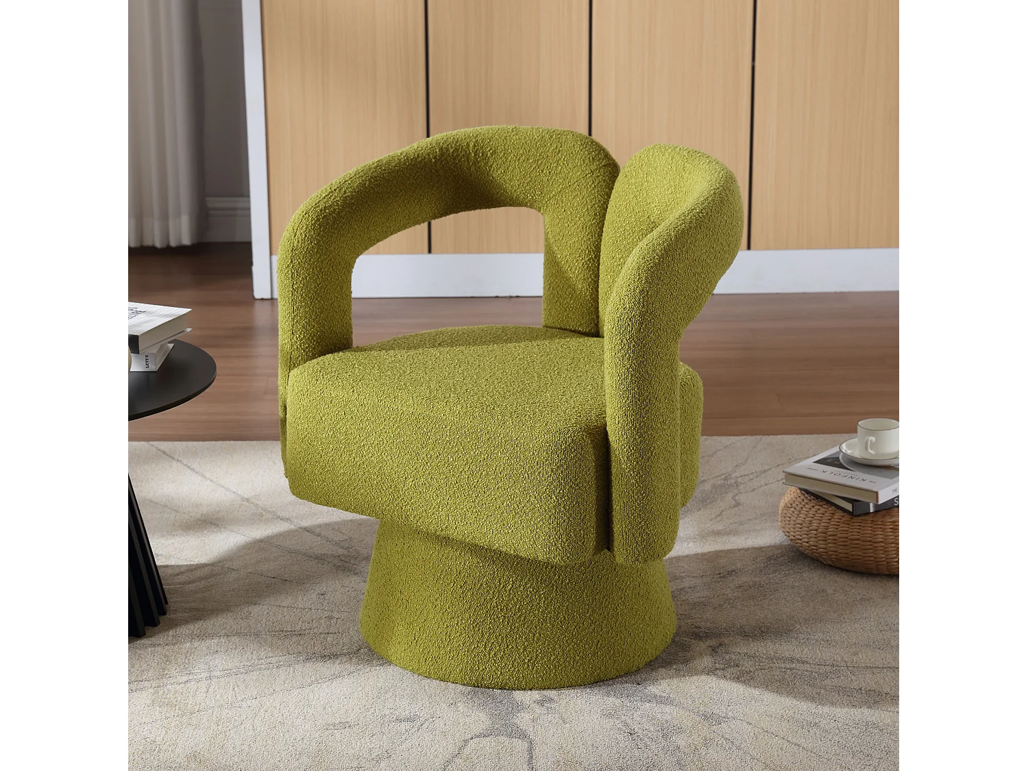 Fauteuil simple, rembourrage en tissu moelleux, chaises d'appoint pivotantes à 360 degrés, pour salon, chambre, Vert
