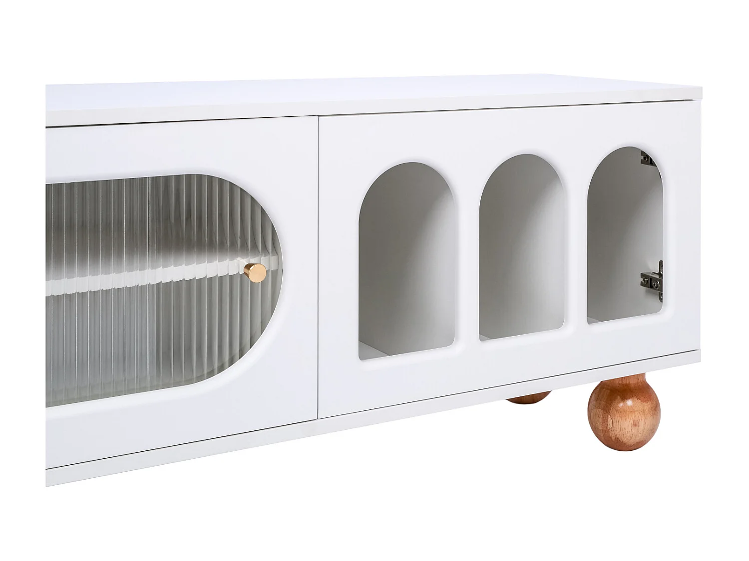 Mobile TV da 170 cm, con anta in rattan, ante in vetro, spazio di archiviazione, stile country, mobile TV - Bianco