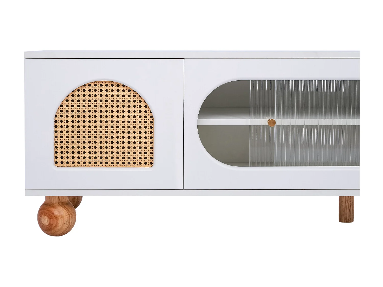 Mobile TV da 170 cm, con anta in rattan, ante in vetro, spazio di archiviazione, stile country, mobile TV - Bianco