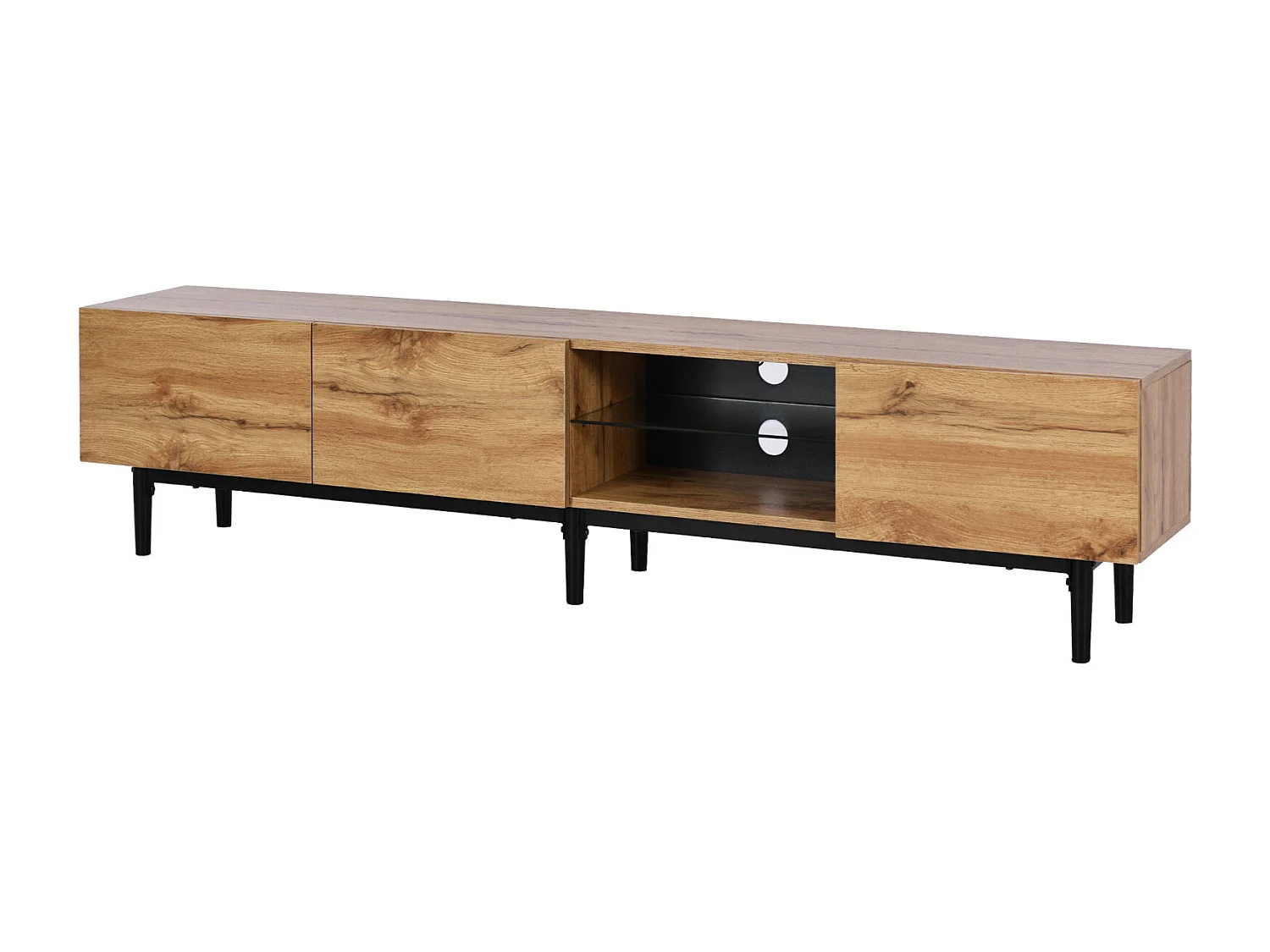 Industriële tv-kast met led, 3 deuren, 2 planken, 175x31x41cm, naturel