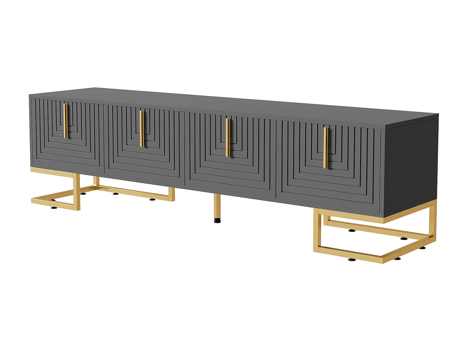 Mobile TV 170x40x45,5cm, con 4 ante strutturate, maniglie dorate e piedini dorati, in pannello di particelle, grigio