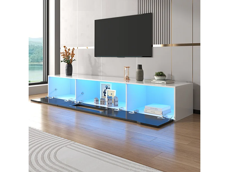 Soporte para TV, soporte para TV brillante, a juego en blanco y negro, con iluminación LED que cambia de color.