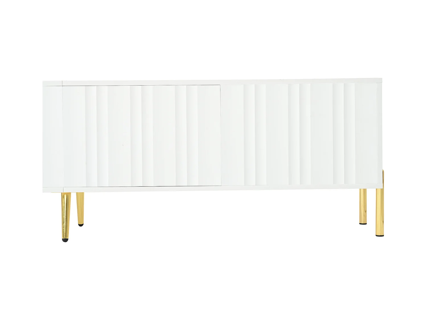 Meuble TV 190x38x48cm - Armoire avec 4 portes, pieds de table dorés, design de porte rainurée - Blanc