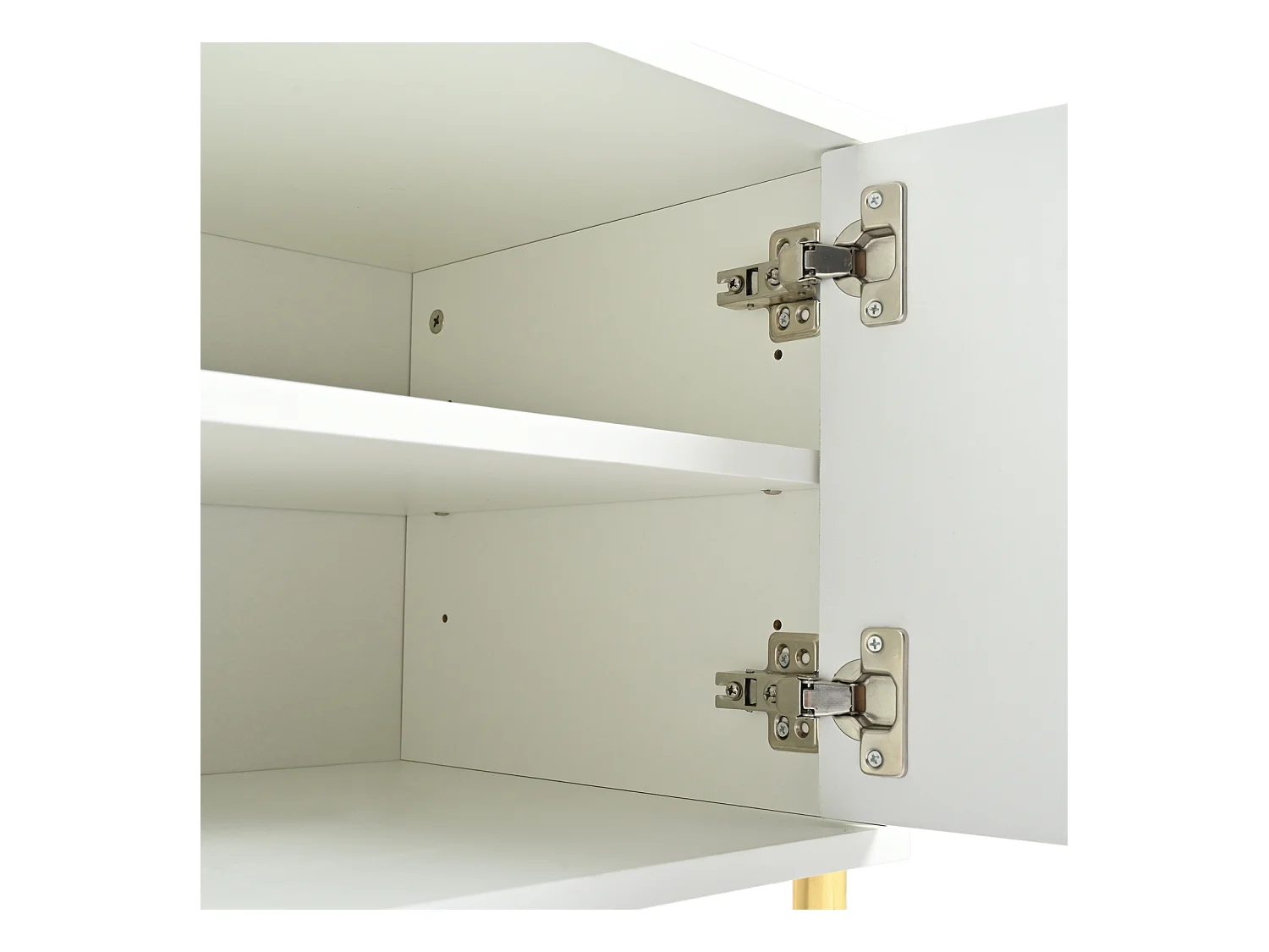 Meuble TV 190x38x48cm - Armoire avec 4 portes, pieds de table dorés, design de porte rainurée - Blanc