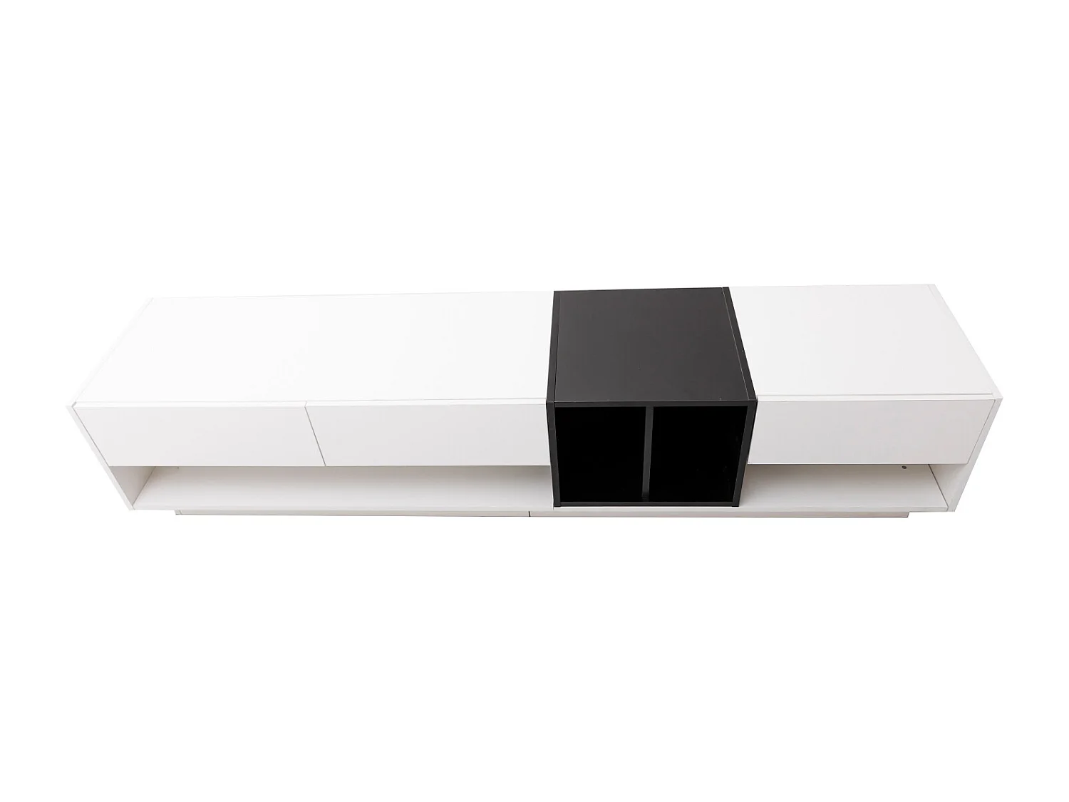 Mobile TV da 190 cm, con 3 cassetti, ripiani aperti, design a blocchi di colore, stile moderno - Bianco