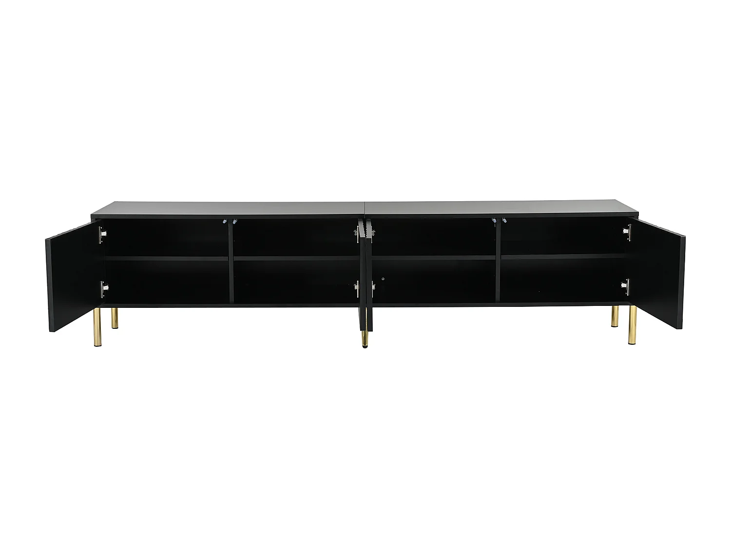 Mueble de TV 190x38x48cm - Mueble con 4 puertas, patas de mesa doradas, diseño de puerta ranurada - Negro