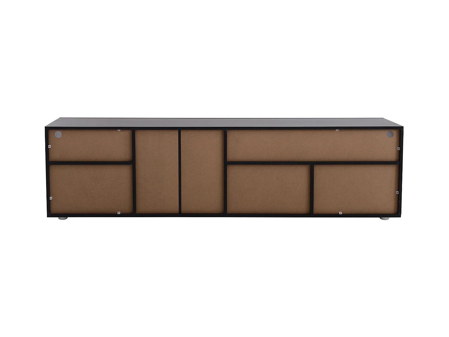 Meuble TV, contemporain, avec led, avec 3 portes et étagère, MDF, noir, 180x35x45cm