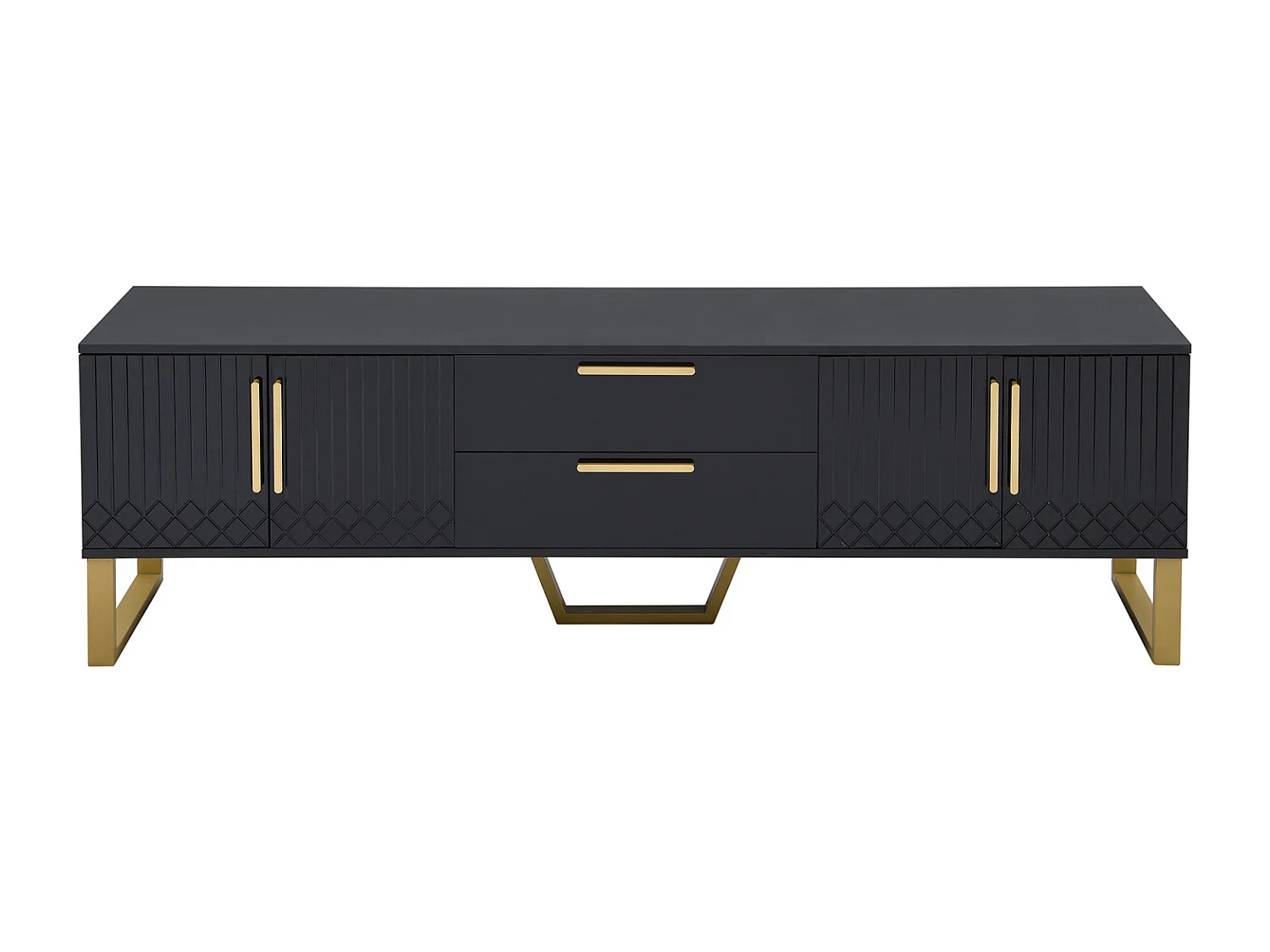 Meuble TV 170x40x53cm, en MDF, avec 4 portes design texture gravée, 2 tiroirs, luxe, élégante, noir