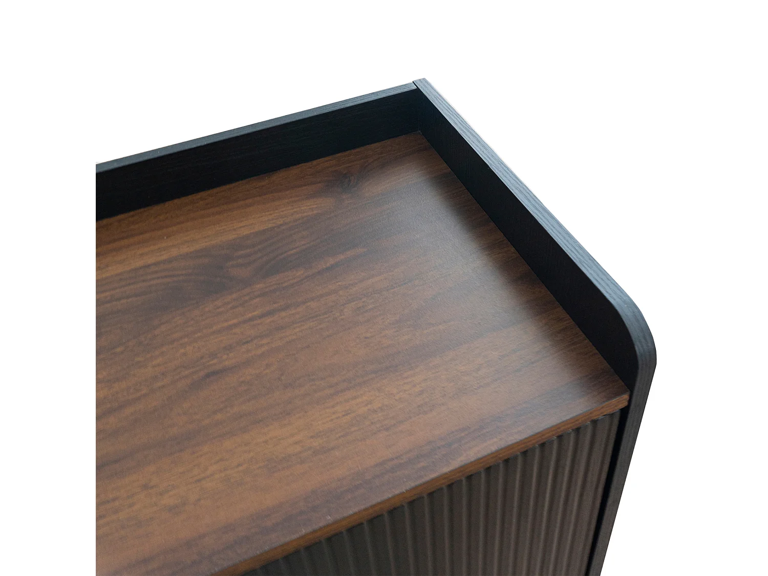 Meuble TV avec deux tiroirs, table TV, meuble TV, meuble bas TV avec deux portes coulissantes. Texture exquise. Couleur bois noir et naturel.