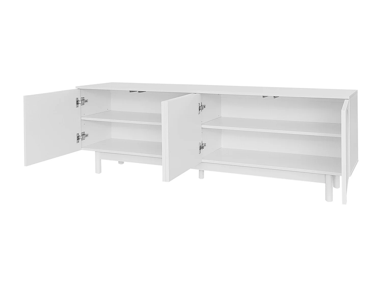 TV-meubel 175x38x56cm, lichte luxe stijl, met 4 structuurdeuren, verstelbare verdelers, wit