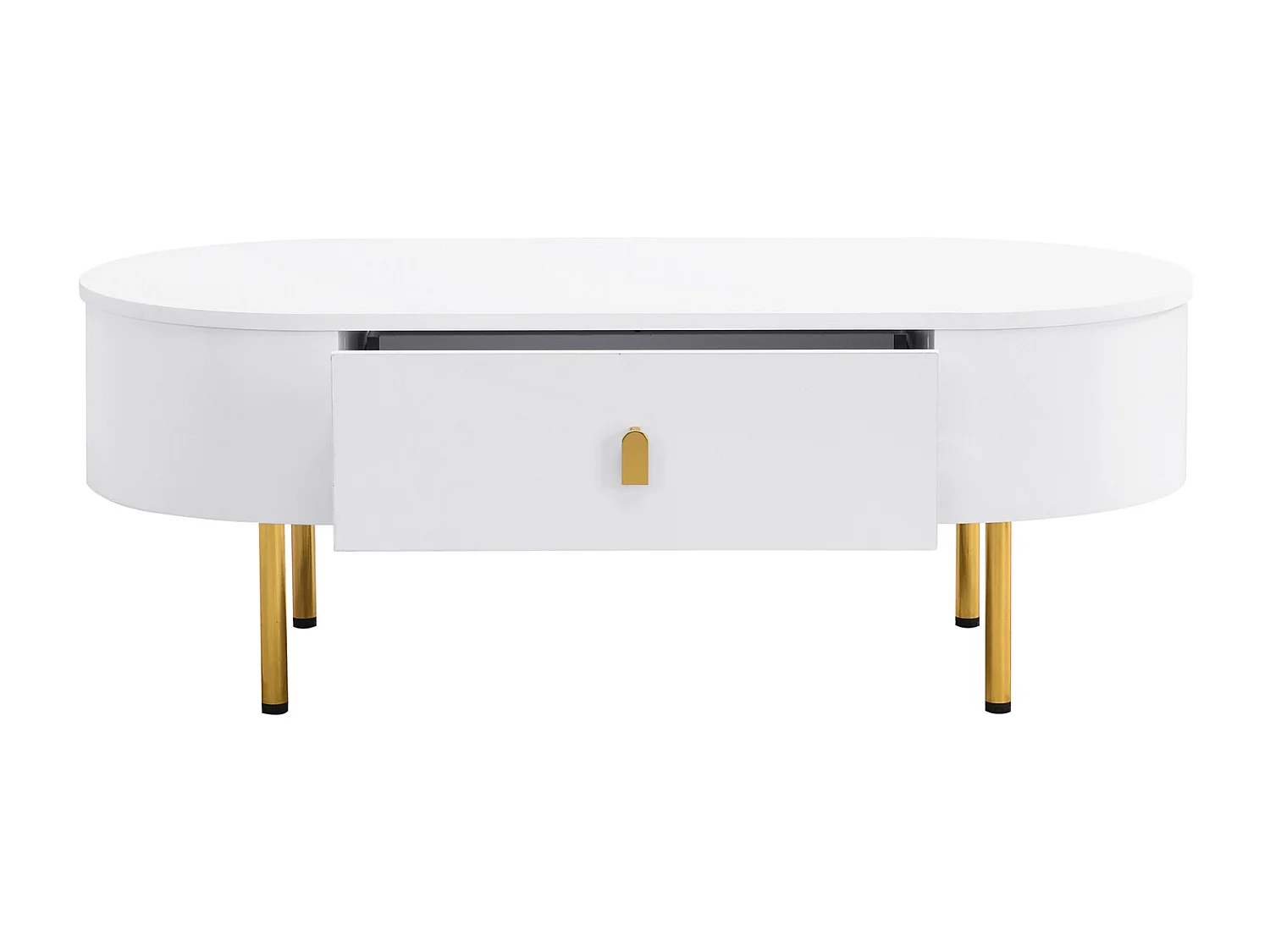 Meuble TV et table basse de luxe, meuble de salon avec tiroirs, coins arrondis,poignées et pieds dorés, blanc