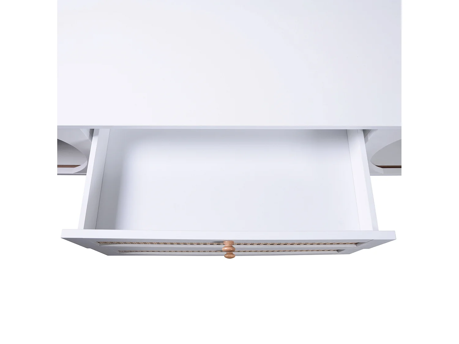 Meuble TV 170x39.5x46cm - Meuble TV en bois avec portes et tiroirs en rotin style maison de campagne pour rangement - blanc