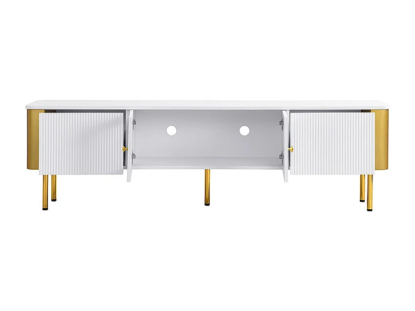 TV-meubel, gouden handgrepen en poten, boogvorm, lage TV-kast - wit