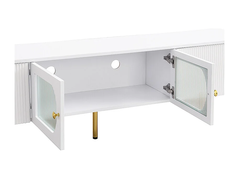 TV-meubel, gouden handgrepen en poten, boogvorm, lage TV-kast - wit