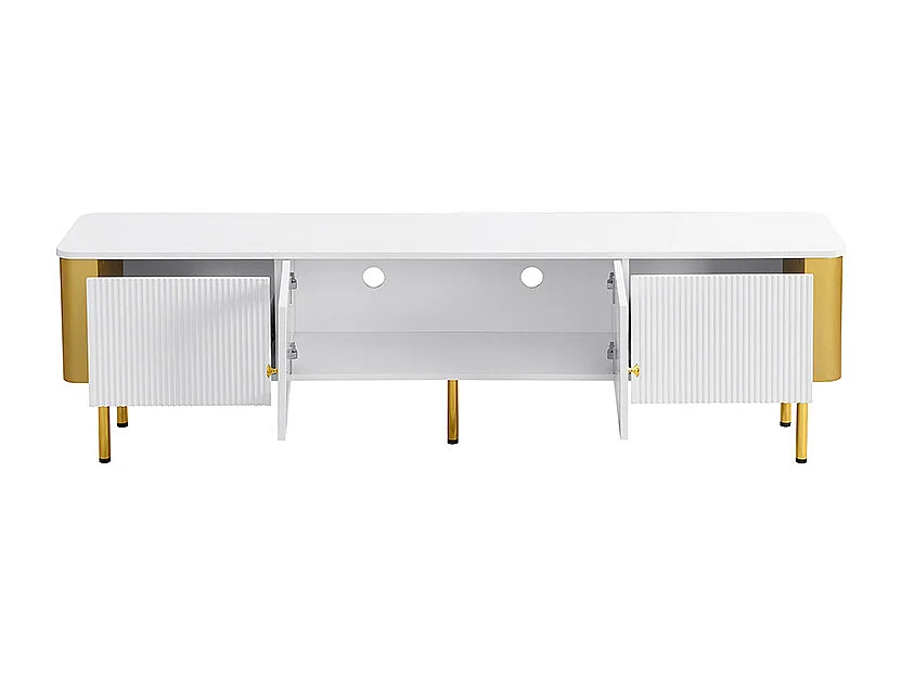 TV-meubel, gouden handgrepen en poten, boogvorm, lage TV-kast - wit