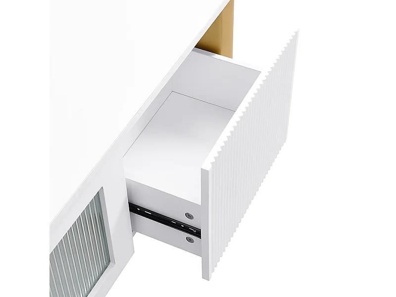 TV-meubel, gouden handgrepen en poten, boogvorm, lage TV-kast - wit